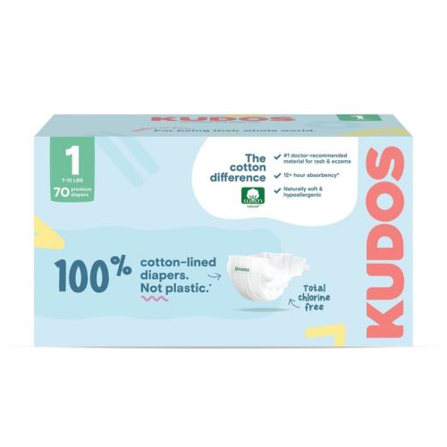 Kudos Chlorine Free Cotton-Lined Disposable Diapers - Size 1 - 70ct