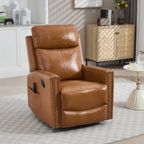 Lark Manor™ 30.5 "W Manual Genuine Leather Rocking Recliner, Swivel Chair, Vintage Recliner With Heated Massage & Reviews | Wayfair