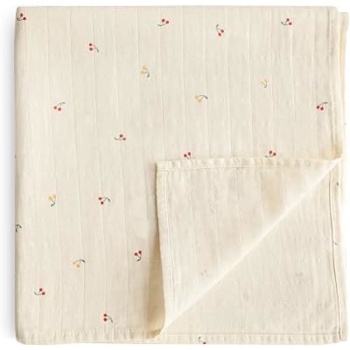 mushie Muslin Baby Swaddle Blanket | 100% Organic Cotton (Cherries)