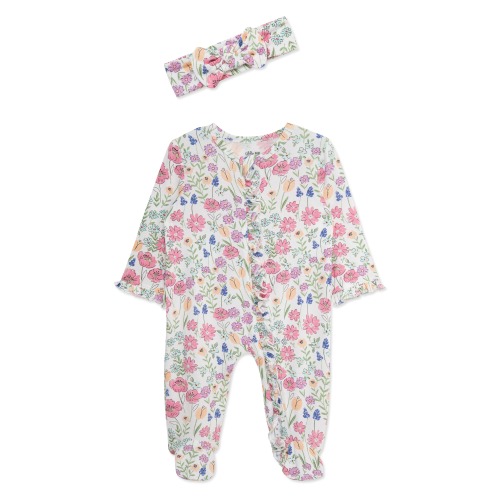 Meadow Floral Stretch Viscose Zip Footie & Headband (Nordstrom Exclusive)