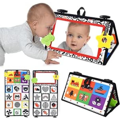 Dr.Rapeti Tummy Time Floor Mirror, Baby Mirror, High Contrast Sensory Toys | Newborn Toys, Washable, Non-Toxic, High Contrast, Teethers, Baby Mirror Toy, Early Educational Toy, Tummy Time Sensory Toy