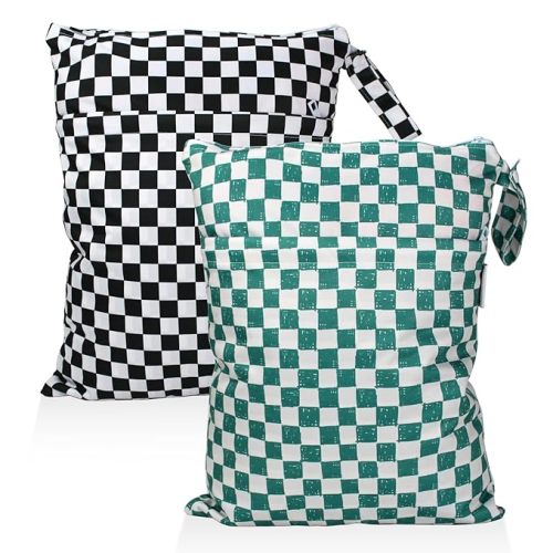Mama Koala 2 Pack Wet Dry Bags on the Go, Swimming Pool, Beach, in Gym, Fitness Center, Natatorium, Polyester Waterproof Diaper Bag with 2 Pockets, Portable, Reusable, Machine Washable - 12in/16in-021