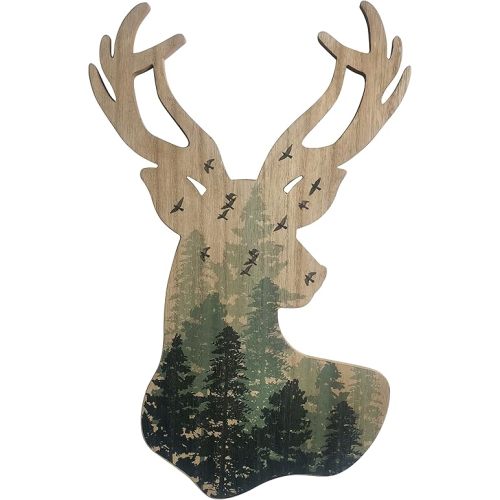 Limygus Rustic Wooden Deer Head Animal Statue Wall Decor for Cottage Home