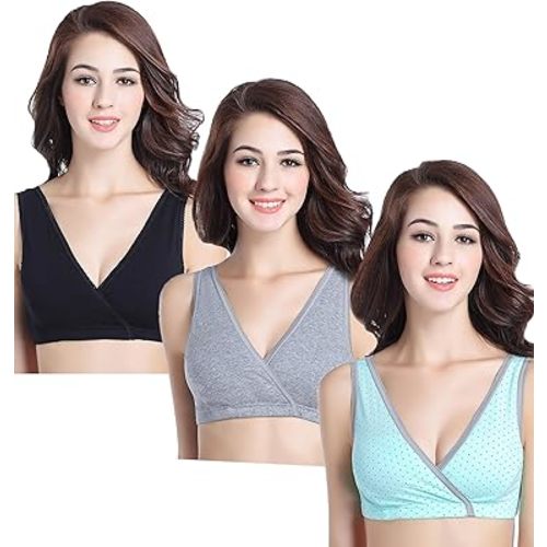 CAKYE 3 Pack Maternity Nursing Sleep Bra Breastfeeding Cotton Bralette
