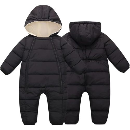 BYFRI Baby Snowsuit Infant Winter Jumpsuit 0-24M Toddler Footed Jacket Unisex Warm Hooded Outfit Thick Fleece Coat