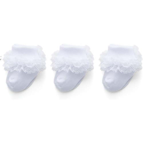 Baby-Girls Eyelet Turn Cuff Ruffle Lace Socks Triple Lace Dressy Socks Newborn/Infants/Toddlers 3/5 Pairs