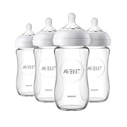 Philips Avent Natural Glass Baby Bottle, Clear, 9oz, 4pk, SCF703/47