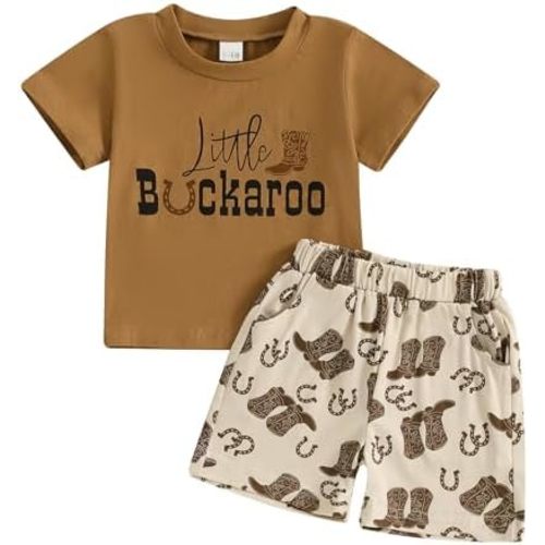 Western Baby Boy Clothes Letter Short Sleeve T Shirt Top Shorts Set 2Pcs Toddler Boys Country Cowboy Outfit