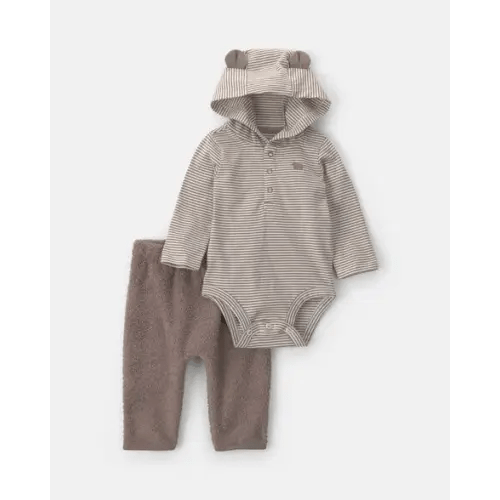 Baby Boy 2-Piece Bear Teddy Fleece Long-Sleeve Bodysuit & Pant Set - Brown | Carter's