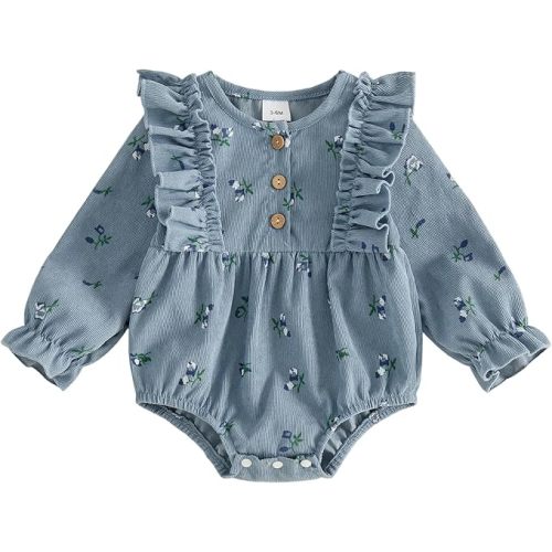 Baby Girl Floral Romper，Cute Pink Floral Infant Girl Long Sleeve Bodysuit