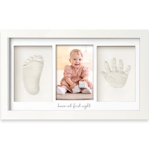 Baby Hand and Footprint Kit - Baby Footprint Kit, Newborn Keepsake Frame, Baby Handprint Kit, Personalized Baby Gifts, Nursery Decor, Baby Shower Gifts for Girls Boys(Alpine White)