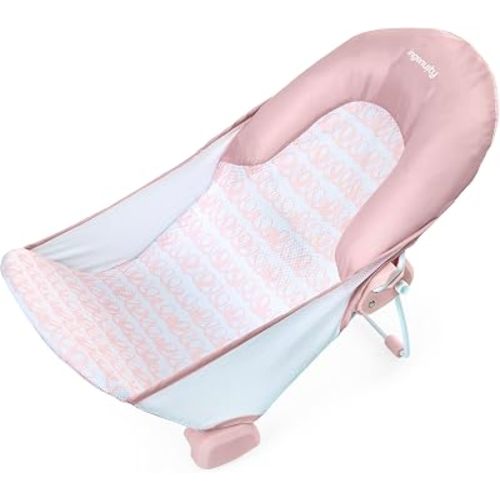 Ingenuity Foldaway 2-Position Bather, 2-Position Adjustable Support Baby Bath seat for Sink or Bathtub, Ages 0-6 Months, up to 20 pounds, Pink