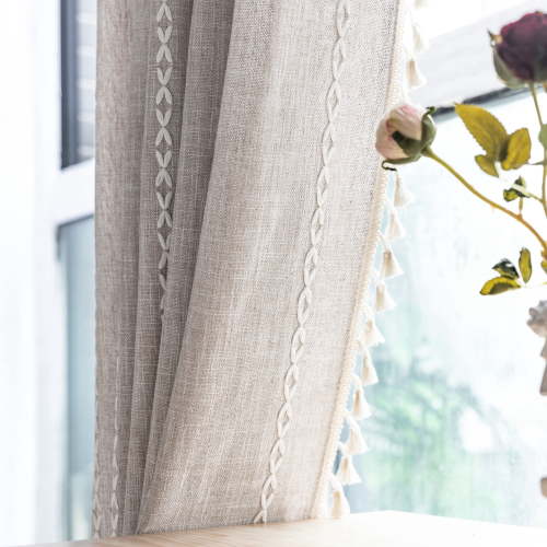 Lipa Farmhouse Curtain for Living Room,Semi Blackout Boho Curtains,Rod Pocket,1 Panel,52"Wx84"L,Beige