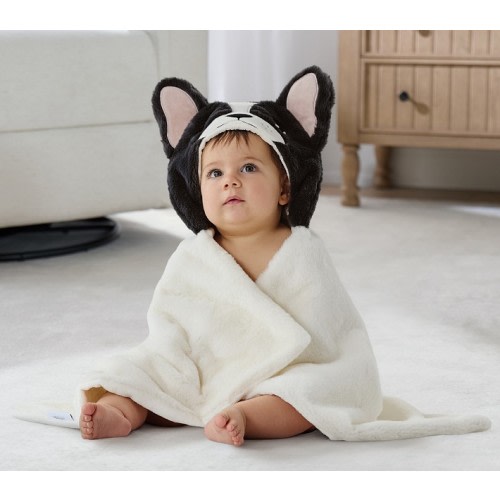 Pippa Frenchie Faux Fur Baby Hooded Towel