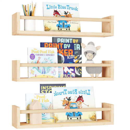 Ophelia & Co. Floating Shelves, 3 Pcs, Natural Wood | Wayfair