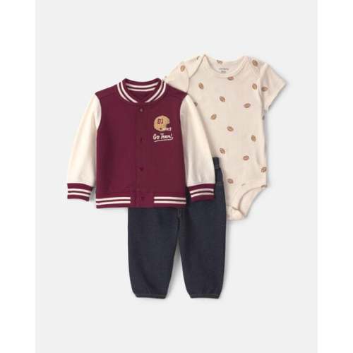 Baby Boy 3-Piece 'Go Team' Football French Terry Layering Set - Maroon | Carter's