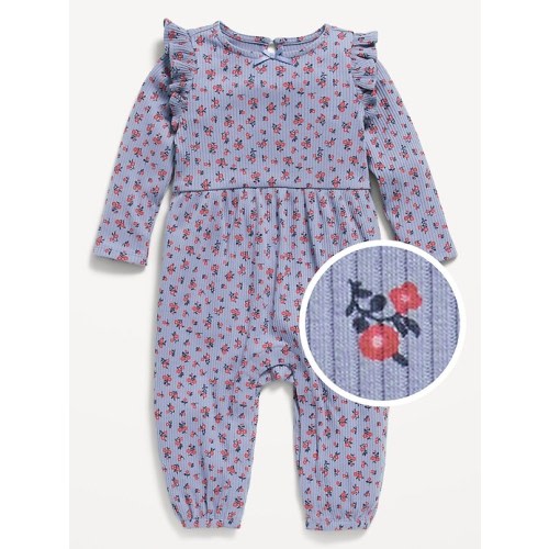 Long-Sleeve Ruffle-Trim Ribbed Jumpsuit for Baby | Old Navy