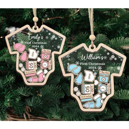 Baby's 1st Christmas Ornament, Baby's First Christmas Ornament 2025, Custom Newborn Gift, Birth States Baby First Christmas, Baby Keepsake