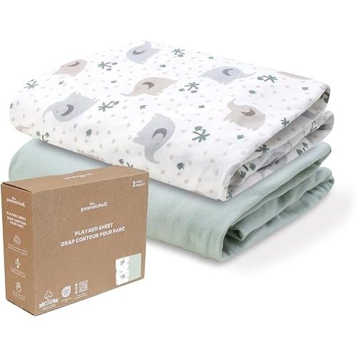 Organic Cotton Pack & Play Sheets - 2pk Mini Crib Sheets Girl Boy, Elephant