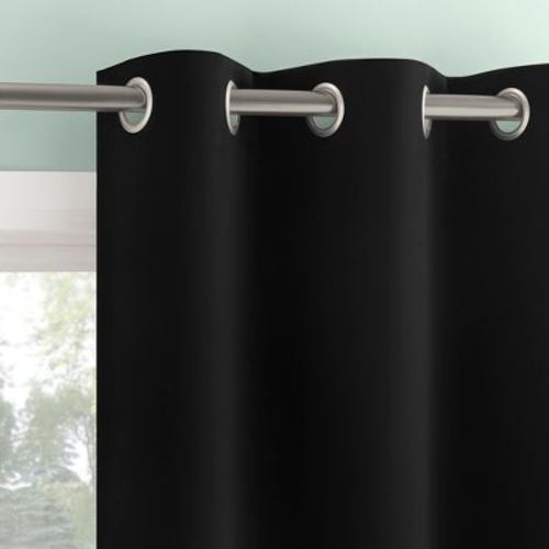2pc 37"x63" Sun Zero Tedrow 100% Blackout Grommet Curtain Panel Pair Black: Modern Thermal Insulated, Noise Reduction