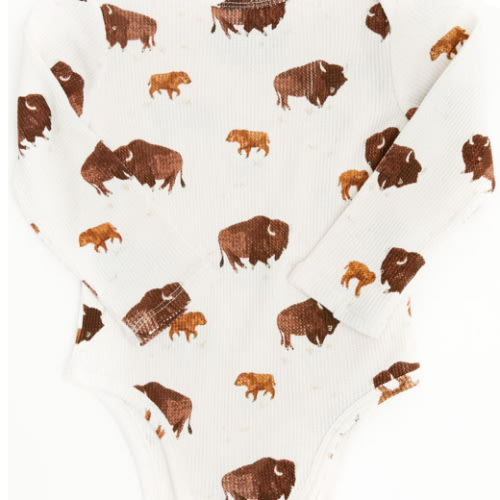 Angel Dear Infant Boys' Bison Print Long Sleeve Snap Onesie