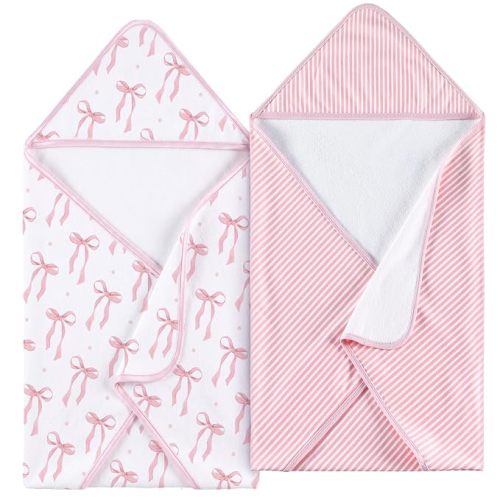 2 Pack Pink Bow Baby Hooded Towels Baby Girl Bath Towel 29 x 29 Inch
