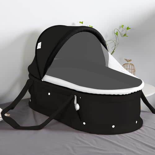 2-in-1 Portable Travel Bassinet & Baby Sleeper Bed, Lightweight Foldable Bassinet with Sunshade Cover, Compact Folding Design for Newborns & Infants (Black, Washable)