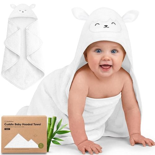 KeaBabies Hooded Baby Towel for Newborn - Viscose Derived from Bamboo Large Baby Bath Towels with Hood for Boys, Girls, Toddler, Extra Absorbent & Soft Newborn Bath Essentials (Lamb, Regular)