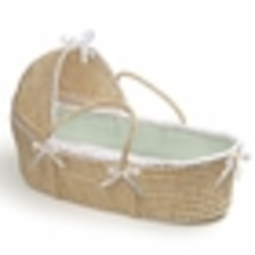 Badger Basket Hooded Moses Basket - Sage Waffle Bedding - FREE SHIPPING