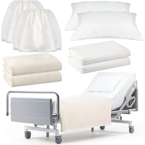 SmoothNovelty 8 Pcs Hospital Bed Sheets Set, Soft Knitted Standard Sheets Quality, Include Fitted Coverlet, Quilt Cover, Pillow Case and Blanket (Camel)