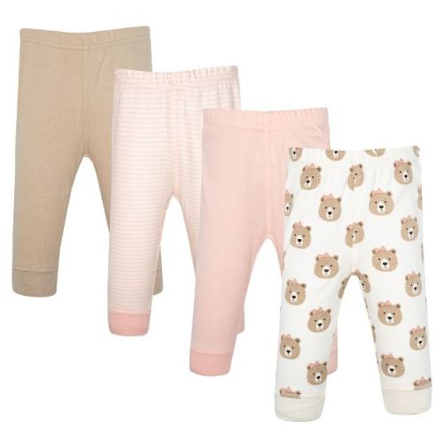 Hudson Baby Girl Cotton Pants and Leggings, Pink Taupe Bear, 9-12 Months