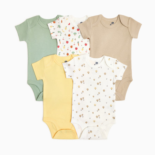 Small Story Organic Cotton Short-Sleeve Printed Bodysuit (5 Pack) - Veggie Garden, 0-3 M
