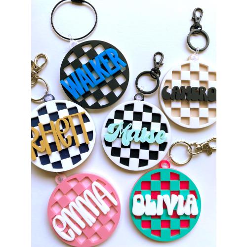 Checkered Name Tag: Custom Acrylic Backpack Keychain