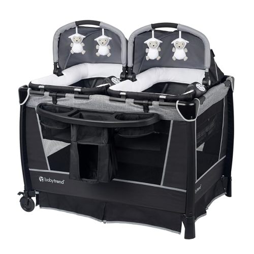 Baby Trend Retreat Nursery Center with Two Removable Rock A Bye Bassinets, Changing Table, Organizer, and Music Center with Nightlight, Quarry