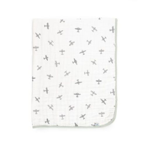 Little Unicorn Organic Cotton Muslin Baby Blanket - Pewter Planes