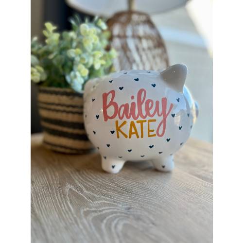Personalized Piggy Bank: Hand-Painted Ceramic Nursery Decor for Girls, Boys