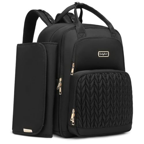 Diaper Bag Backpack - Extra Large Diaper Bag for 2 Kids Twins (Expandable 30-38L) - Travel Baby Backpack with Changing Pad for Mom Dad (Quilted, Water Resistant, Black)