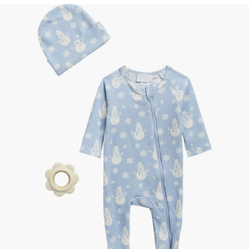 Toby Snowman Waffle Knit Footie, Hat & Teether Set | Nordstromrack