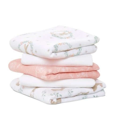 aden + anais essentials 5pk Cotton Muslin Musy Squares Security Blankets - Blushing Bunnies