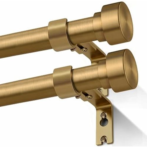 IFELS 2 Pack Brass Curtain Rods for Windows 32 to 60 Inch,1 Inch Heavy Duty Brush Gold Curtain Rod with Solid Metal Finials,Adjustable Length long curtain rod for Farmhouse Bedroom Kitchen Living Room