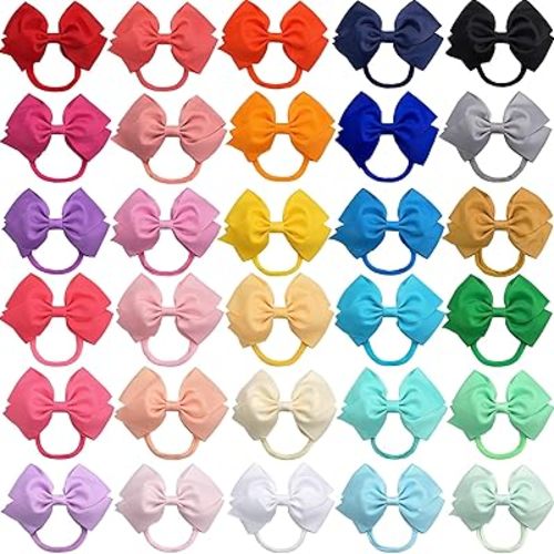 CÉLLOT 30 Colors Baby Bow Headbands 5" Hair Bows Super Soft Nylon Headbands for Baby Girls Infants preemie and Newborn Kids Hair Accessories