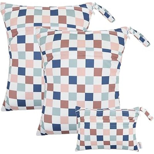 ALVABABY 3 pcs Cloth Diaper Wet Dry Bags Waterproof Reusable with Two Zippered Pockets Travel Beach Pool Daycare Soiled Baby Items Yoga Gym Bag for Swimsuits or Wet Clothes Small Medium Large 3L-SML13