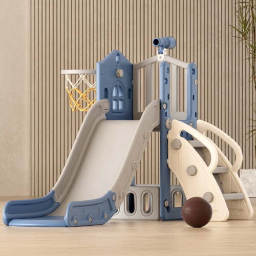 XJD 5 in 1 Toddler Slide, Climber with Hoop, Ball, Indoor Outdoor Playset for 1-4 Years (Blue)