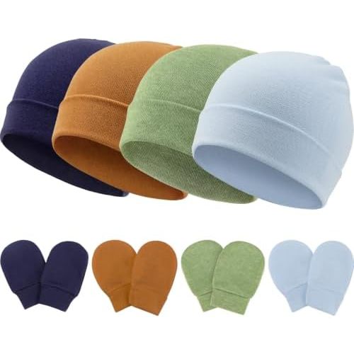 BQUBO Baby Hats and Mittens Infant Cotton Beanie Gloves No Scratch Set Newborn Hospital Hat for Boys Girls