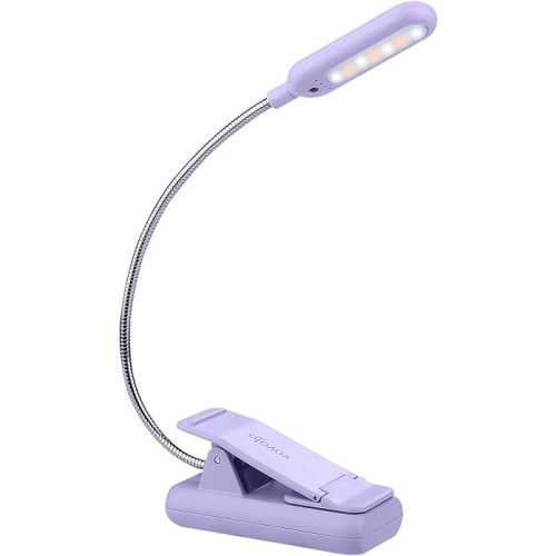 VAVOFO Rechargeable Book Light for Reading in Bed Kids, 7 LED Reading Light with 9-Level Warm Cool White Daylight, Eye Care Lamp with Power Indicator for Bookworms (Purple)