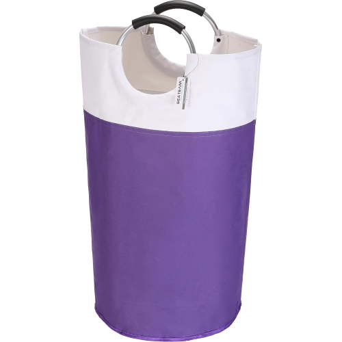 Sea Team 90L Large Size Collapsible Laundry Hamper, Waterproof Laundry Basket with Foam Padded Aluminum Handles, Portable Storage Basket for Laundromat Home Storage, Purple