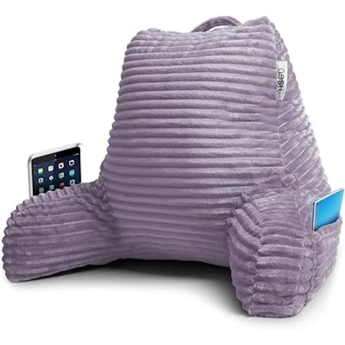 Nestl Reading Pillow with Shredded Memory Foam, Luxe Cut Plush Back Pillow for Sitting Up in Bed, Back and Arms Adjustable Support for Adult & Teens, Backrest Pillows with Washable Cover Dusty Purple