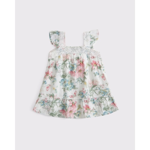 baby lace-trim flutter sleeve dress