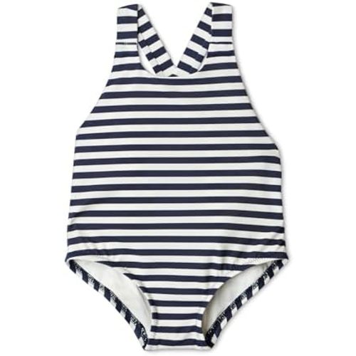 Amazon Essentials x Sofia Grainge Toddlers and Baby Girls' One-Piece Swimsuit with Crisscross Straps, Ruffle Detail