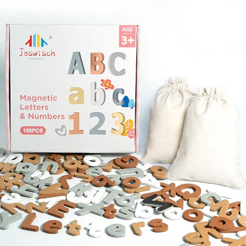 Joswisch 186 Pieces Magnetic Letters Numbers Alphabet Fridge Magnets ABC 123 Preschool Educational Learning Soft Color Toy Set Uppercase Lowercase Math Symbols for Toddlers Kids(Ages 3+)
